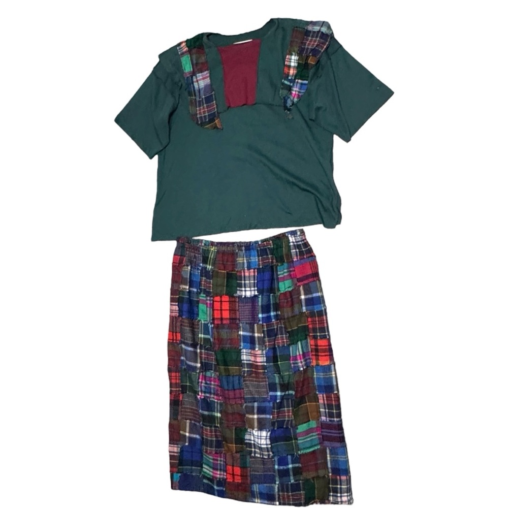 Jaybird Plaid Patchwork 2 piece skirt set preppy grunge cottagecore sz M/L VTG - Picture 4 of 16